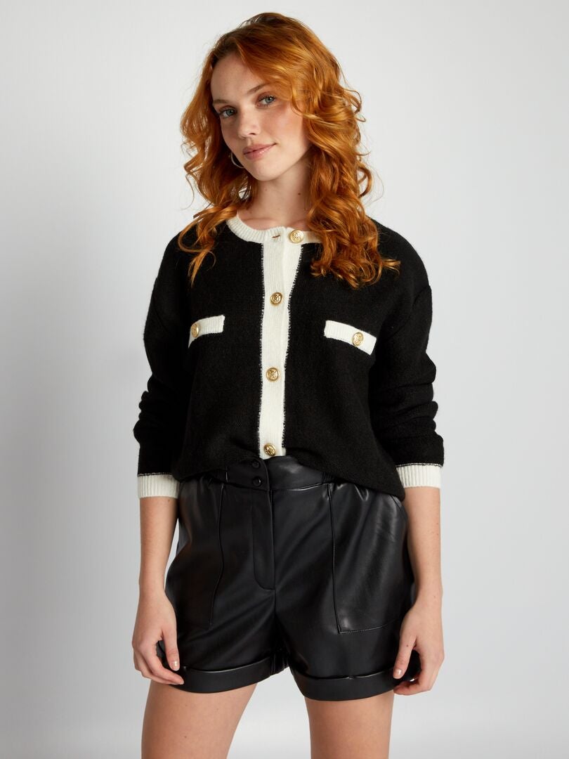 Gebreid vest met kraag - zwart