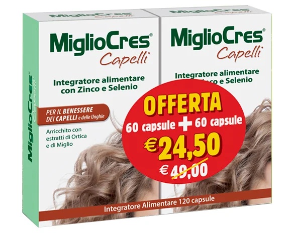 MIGLIOCRES MiglioCres PROMO 60+60 capsules Complément alimentaire pour la santé des cheveux et des ongles