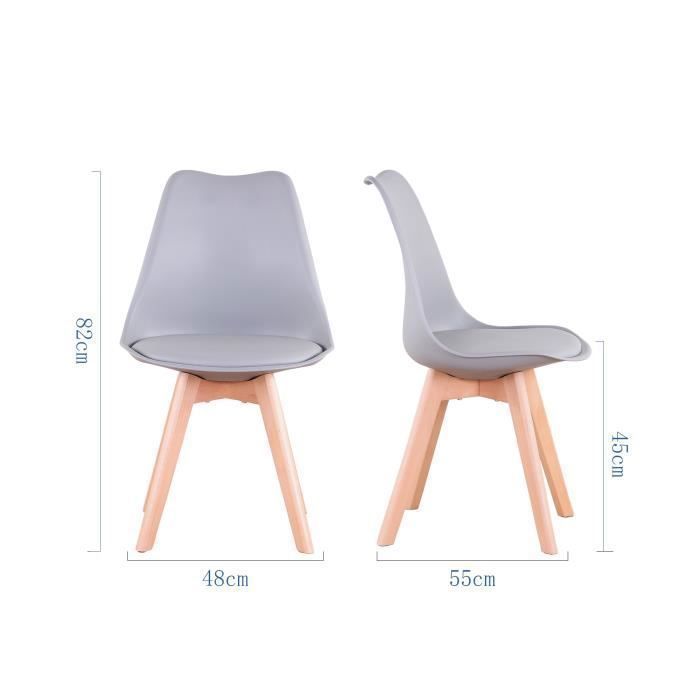 Set of 4 dining chairs - Leather seat cushion - W 49 x D 42 x H 83 (Grey)