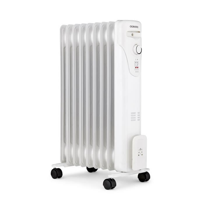 Radiador eléctrico de aceite - 2000 vatios - OCEANIC - 3 niveles de potencia - 9 elementos - Portátil - Blanco