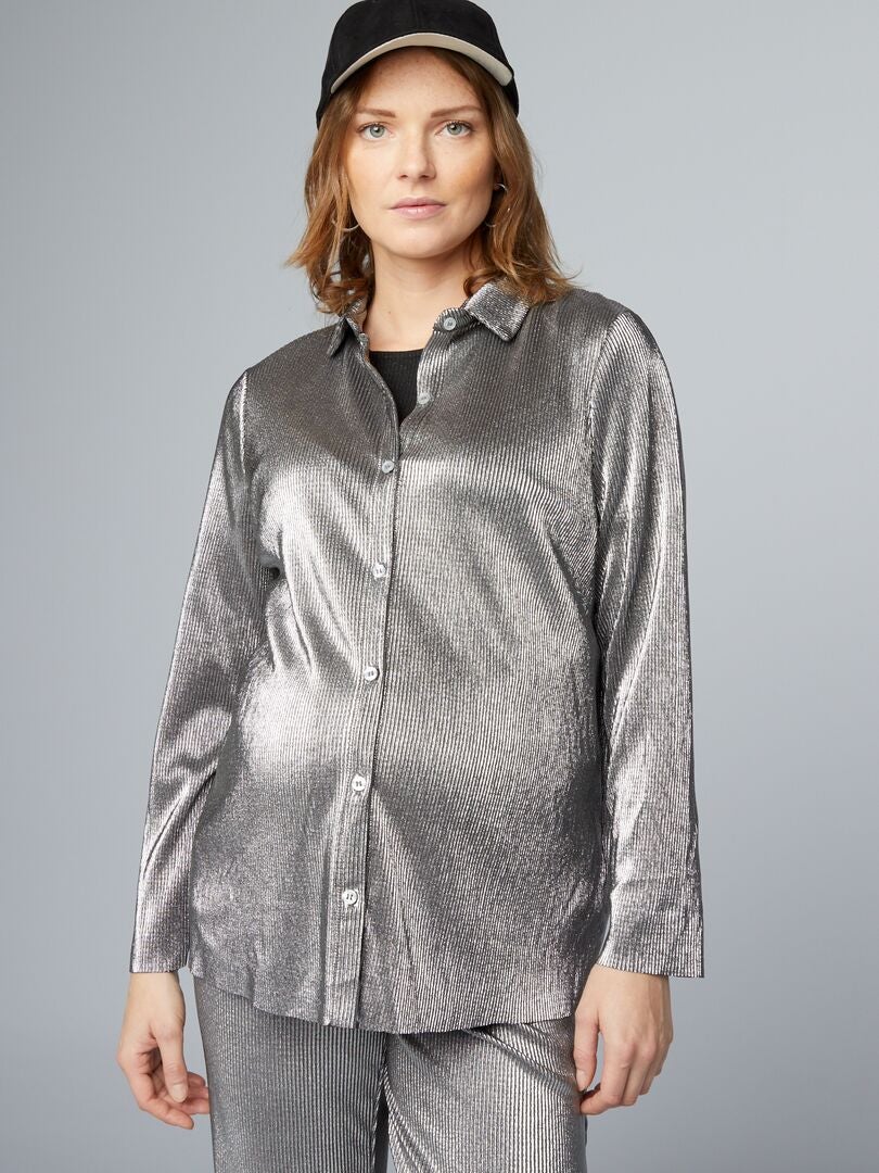 Camisa de punto plisada para embarazadas - GRIS