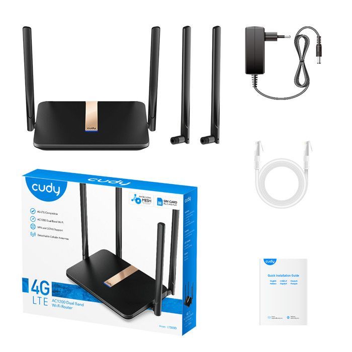 Modem routeur 4G LTE - CUDY - AC1200 - Wi-Fi maillé 1200 Mbps - Antennes détachables - VPN