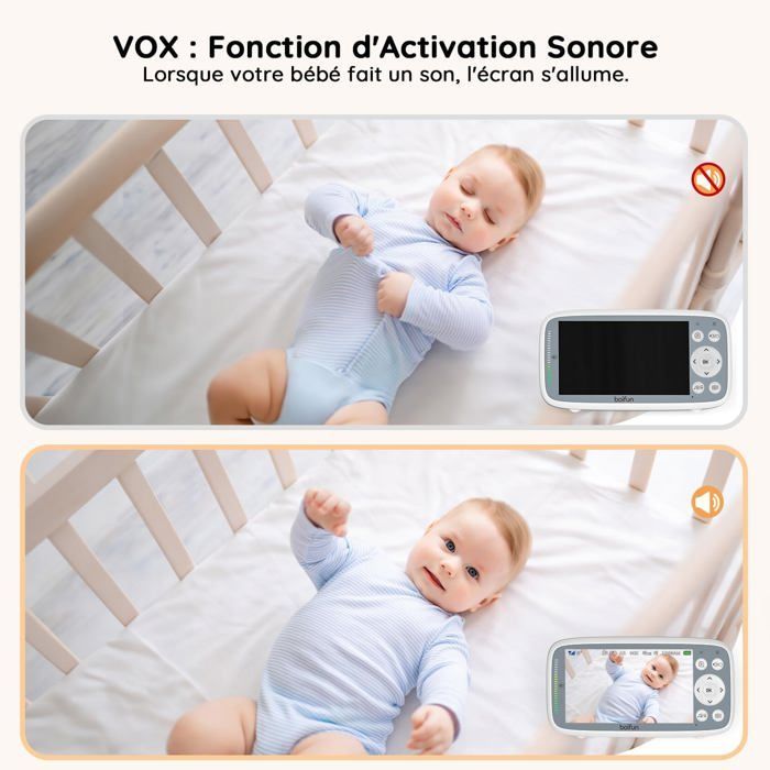 4”Babyphone 2 Cameras,Camera Bebe 720P Véritable Ips,Zoom 3X,Vision Nocturne Infrarouge Invisible,Barre De Volume,Pas De Wifi