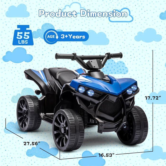 Quad Électrique Enfant, Voiture Électrique pour Enfants avec LED Et Musique,1.5-3 Km/h, Klaxon, ATV pour Enfants 3+,Bleu