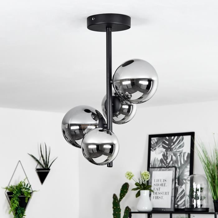 Plafonnier - HOFSTEIN - Isorella - Métal/Verre - Noir/Chrome - Vintage - 4 x G9 LED