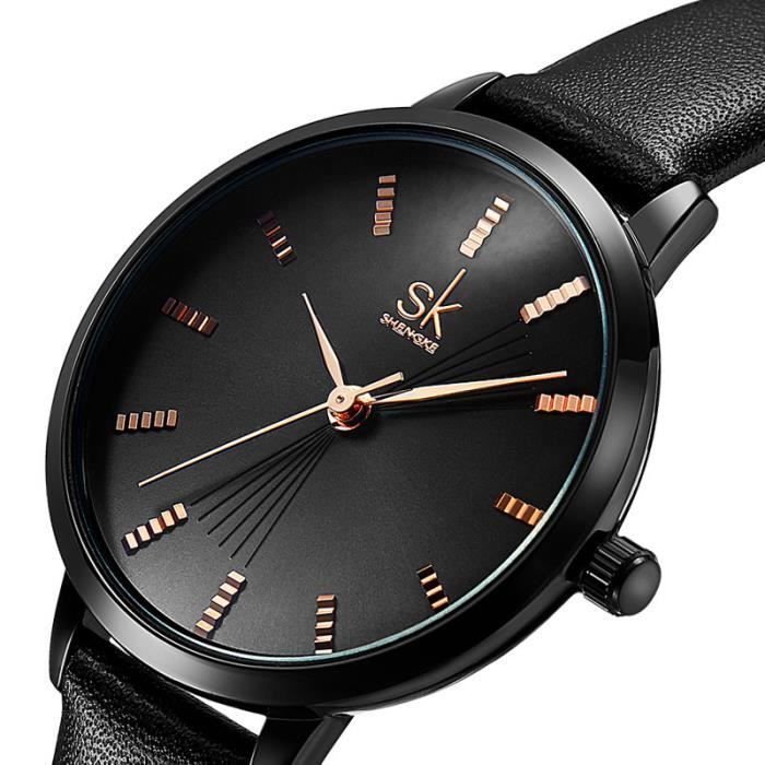 Reloj de mujer con correa de piel, 2020, movimiento de cuarzo sencillo, resistente al agua, negro.
