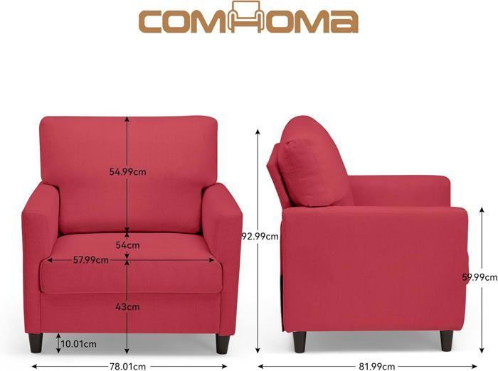 Canape de Relaxation, Fauteuil Relax,  avec Accoudoirs et Dos épais, Siège Rembourré, Salon Chambre, en Lin Rouge