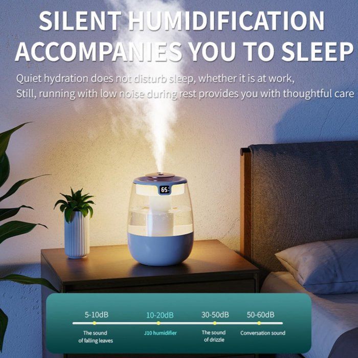 Umidificatore per camera da letto - 1,8 L - Umidificatore a nebulizzazione fredda - Con luce notturna - Casa e piante - Umidificatore