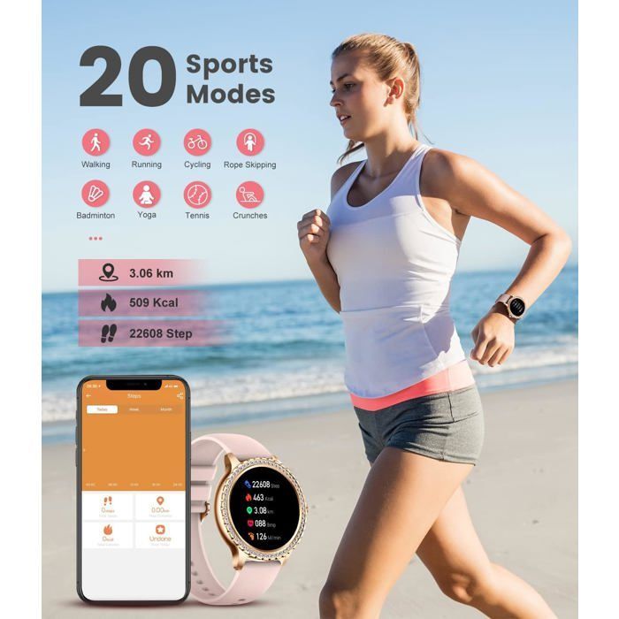 Bluetooth-Smartwatch für Damen mit Anruffunktion für Android und iOS, Sport- und Fitness-Tracker, 1,32-Zoll-HD-Display, Herzfrequenzmesser