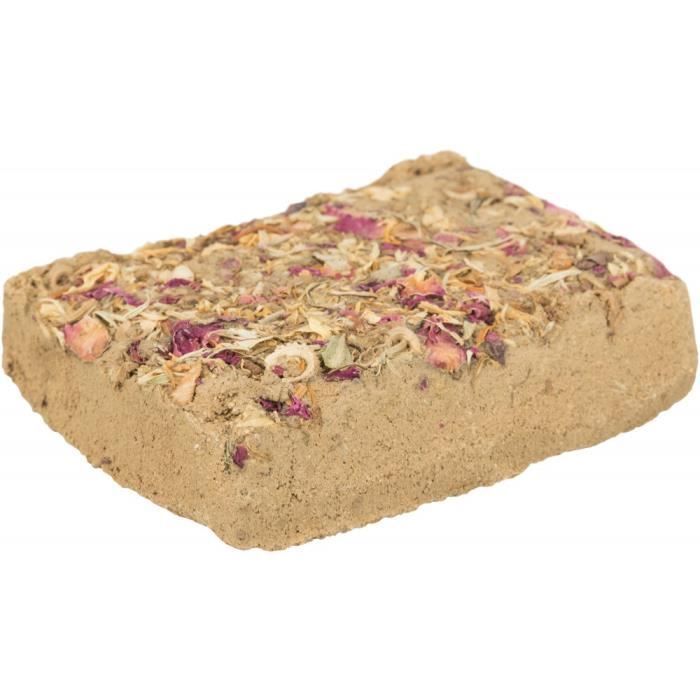Rodent treat - TRIXIE - Flower-studded clay stone - 100g - Natural - For guinea pigs