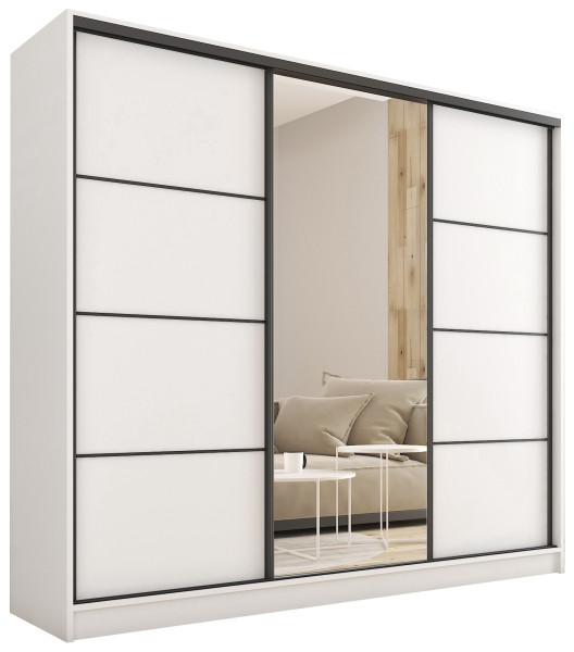 Szafa przesuwna z lustrem i szufladami 200 cm biała LOFT