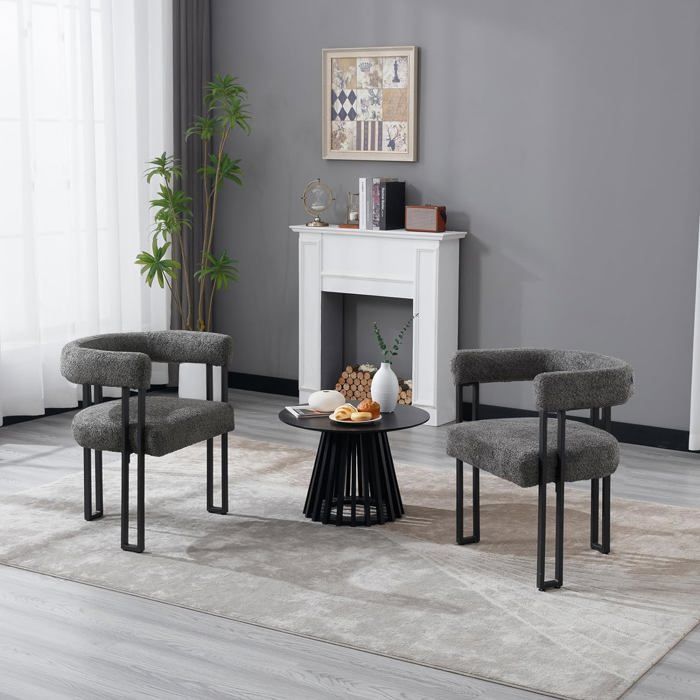 WOLTU Lot de 4 Chaises de Salle à Manger, Chaise Salon en Chenille,Pieds en Métal, Fauteuil Chambre Moderne, Gris Foncé W0ATT0321-4