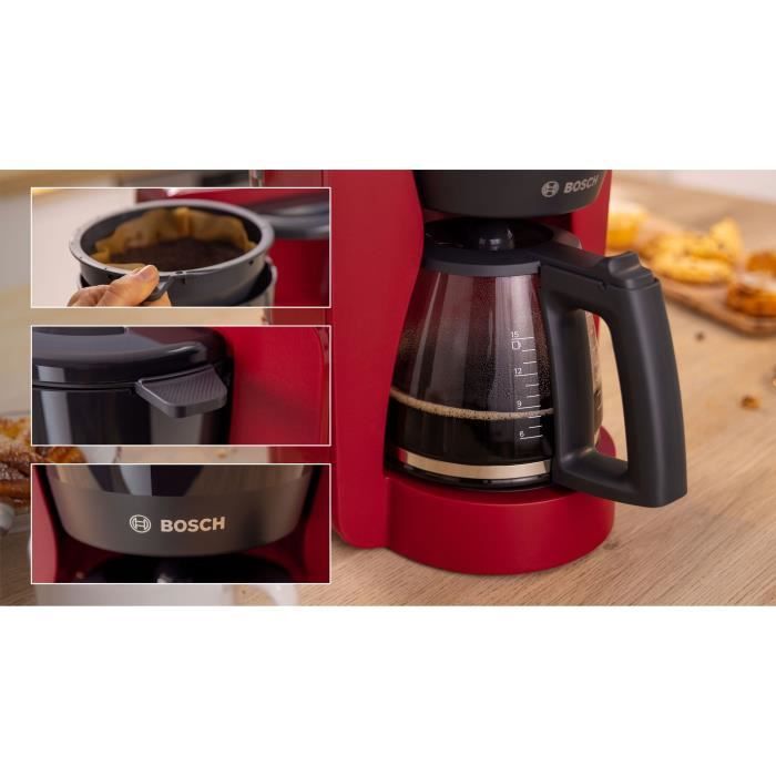 Cafetière Filtre - BOSCH - TKA2M114 MyMoment - Rouge - Capacité 1,25L - verseuse verre - système anti-gouttes