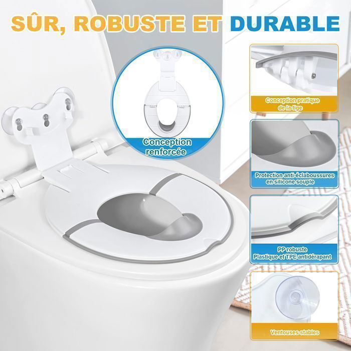 Riduttore per sedile WC per bambini - Rialzo per sedile WC per bambini - Lunghezza regolabile - con barriera anti-urina in gomma morbida - Compatibile con vari WC