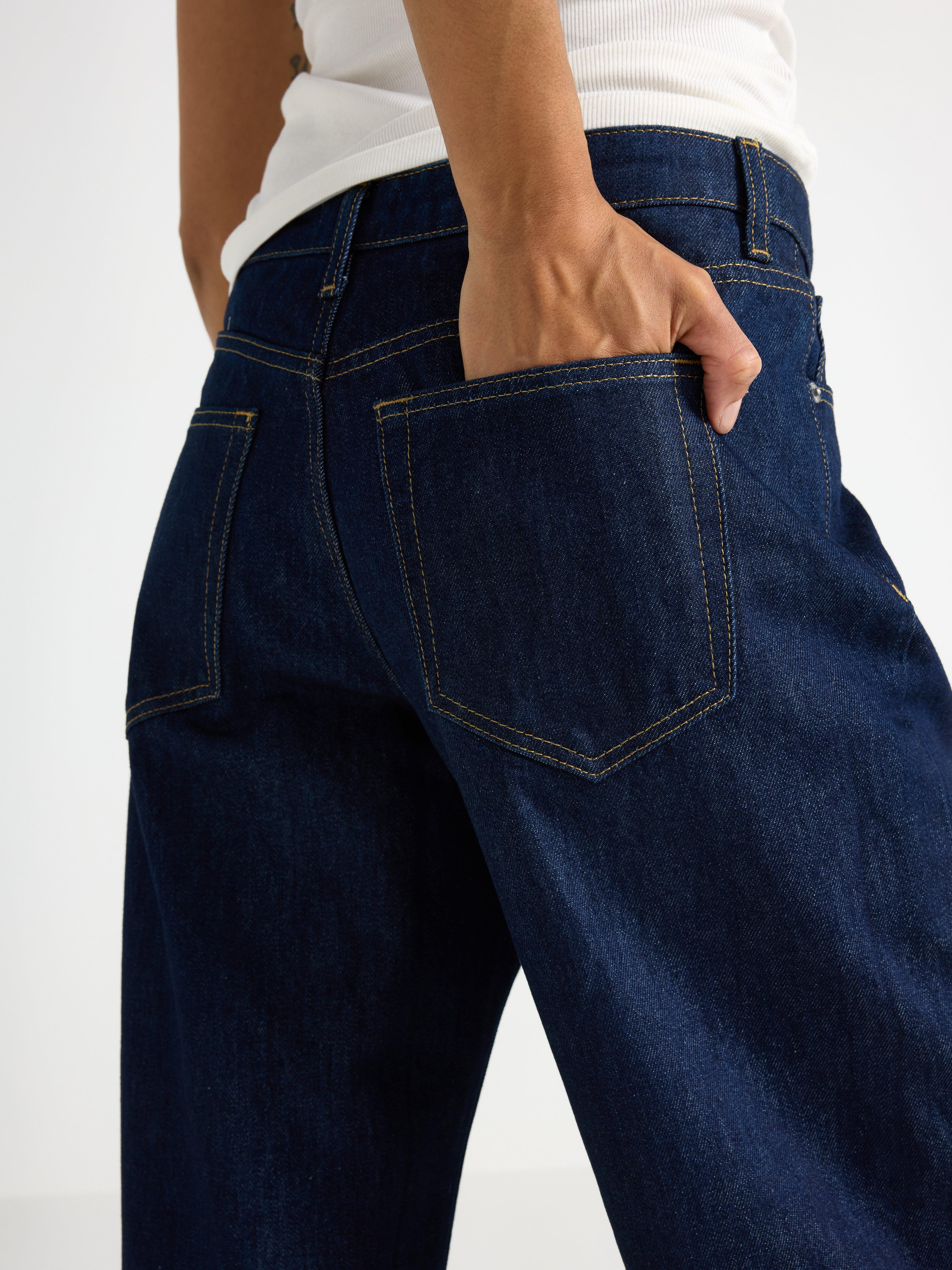 BARREL ankellange jeans Mørk denim