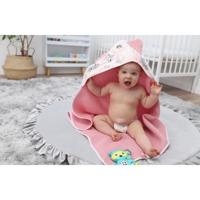 Baby-Kapuzenhandtuch – TOTSY BABY – Rosa Blume – Baumwolle – 75 x 75 cm