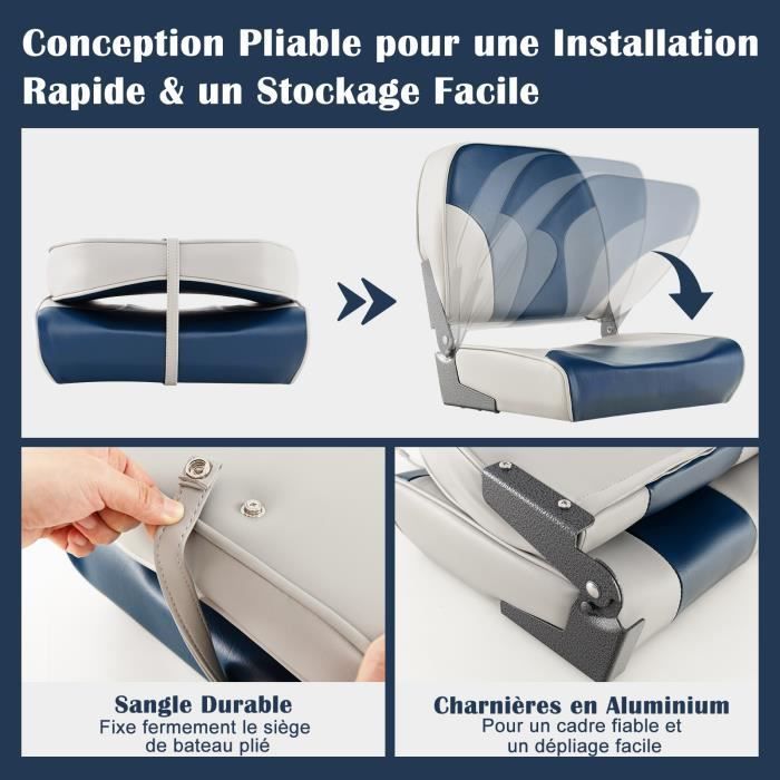 Asiento plegable para barco COSTWAY de 2 piezas con respaldo bajo, acolchado de espuma, 8 bisagras de perno de aluminio, capacidad de carga de 180 kg.