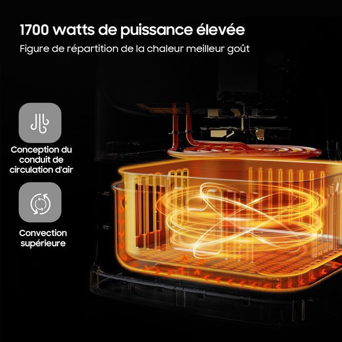 Freidora de aire de 1700 W con 8 programas - 6,5 L - 625 A, pantalla táctil, recetas, temporizador, color negro.