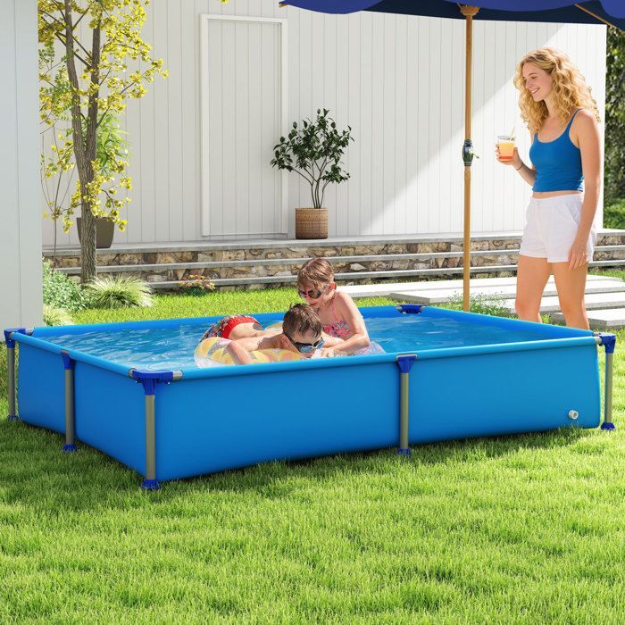 Rectangular Above Ground Pool - RELAX4LIFE - Coated Metal Frame - 3-Layer PVC Wall - Tool-Free Assembly - 228 x 159 x 42 cm