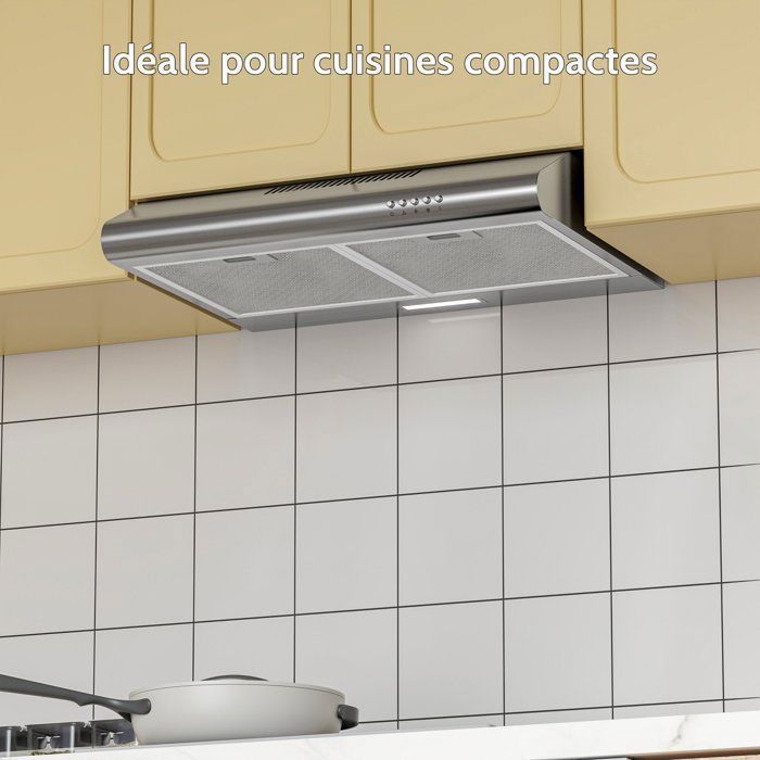 FIREGAS 60 cm Edelstahl-Unterbau-Dunstabzugshaube – Energieeffizienzklasse A+ – Abluft- und Umluftbetrieb – Aktivkohlefilter
