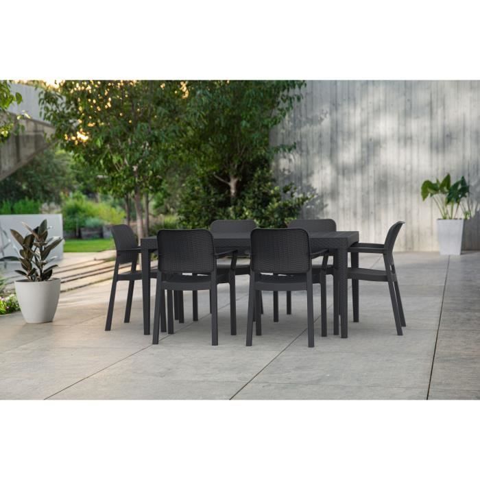 Set of 6 garden chairs - Allibert by KETER - BELLA - Resin - Colour: graphite grey - Stackable