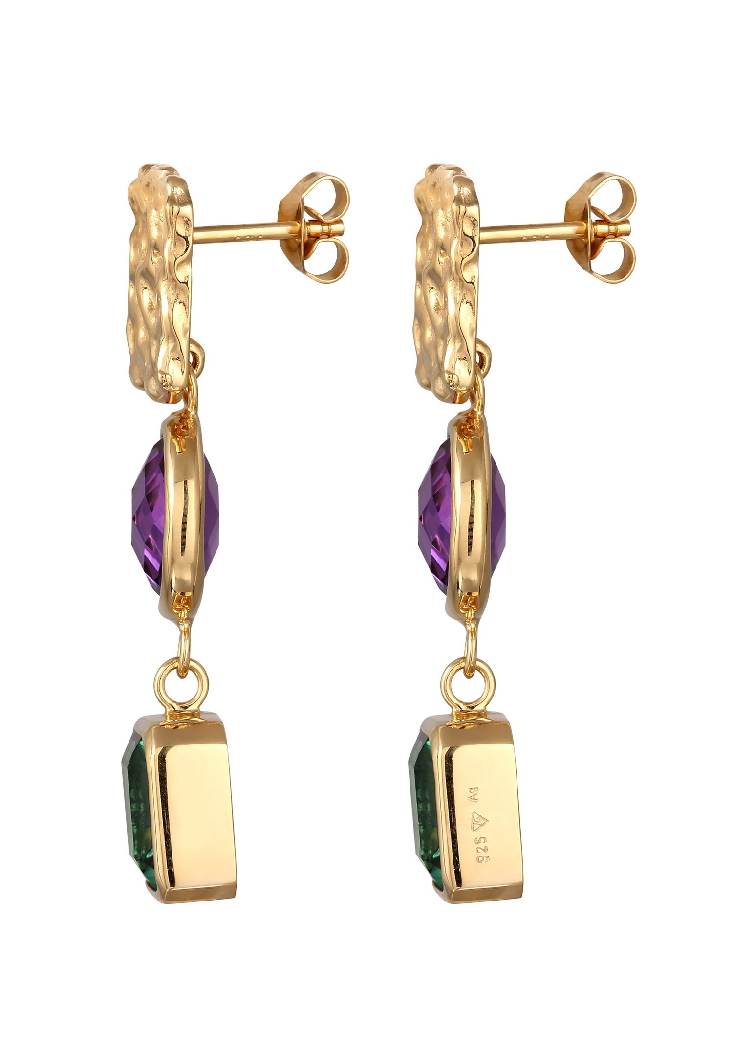 Elli PREMIUM Elli PREMIUM Boucles d'oreilles Femmes Organic Améthyste Lilas Quartz Taille Emeraude Vert 925 Argent Sterling Plaqué Or Or