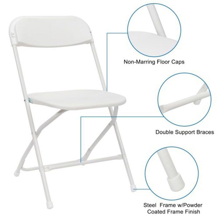 Juego de 20 sillas plegables de plástico blanco, portátiles y apilables, para uso comercial en interiores y exteriores, con estructura de acero.