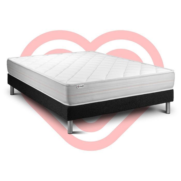 Conjunto de colchón y base de cama de 160x200 cm - Base de cama negra (requiere montaje) - Vitalmemo
