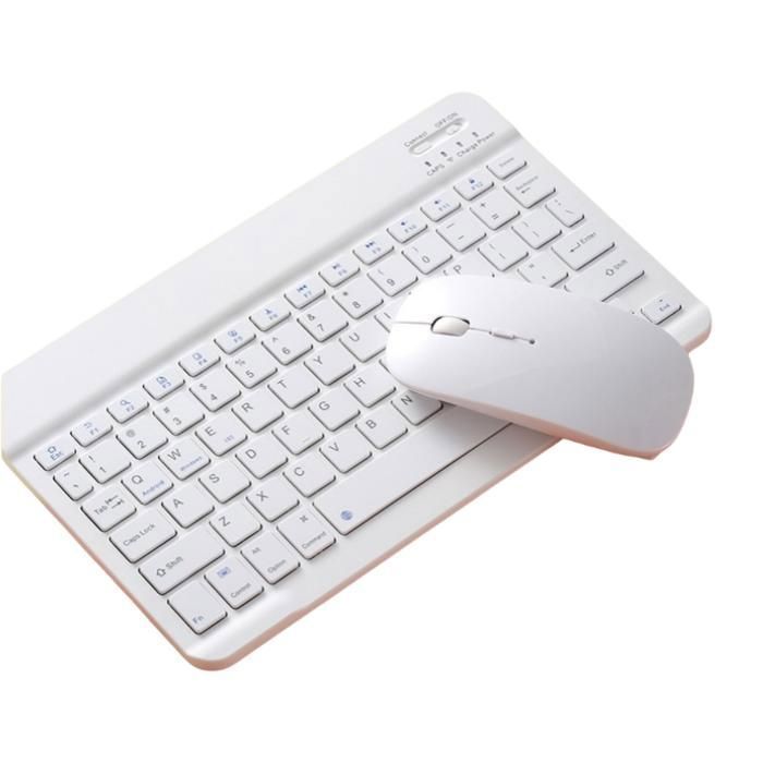 Ensemble clavier et souris, sans fil Bluetooth, rechargeable, réactif, design ergonomique, blanc