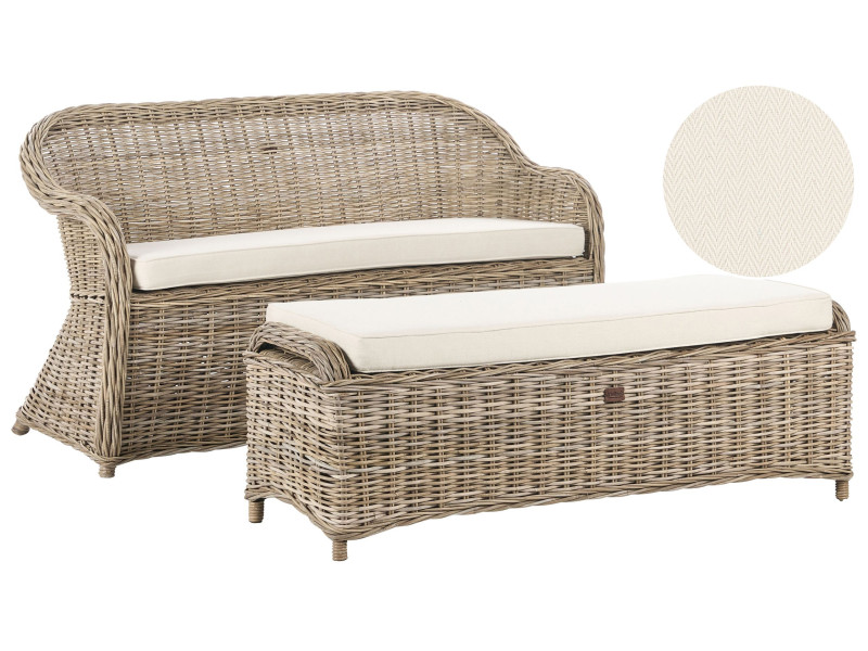 Sofa 141 cm z otomaną ogrodowa rattanowa naturalna