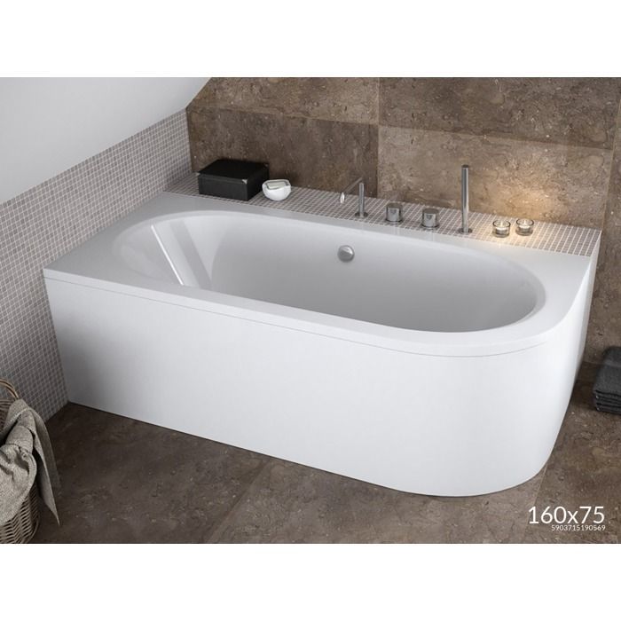 Baignoire Bain d'angle 160x75 Droite avec tablier en acrylique Siphon + pieds
