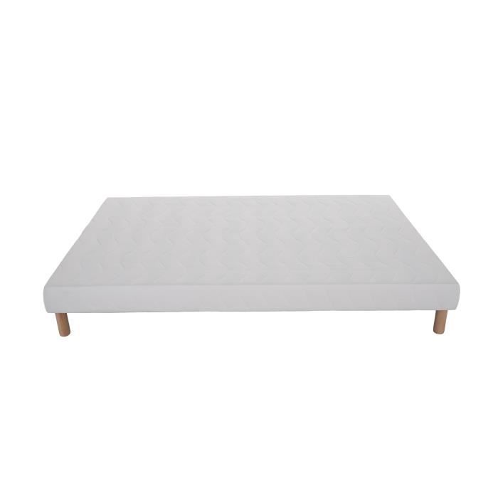 Upholstered bed base - 140x190 - 12 solid pine slats - White