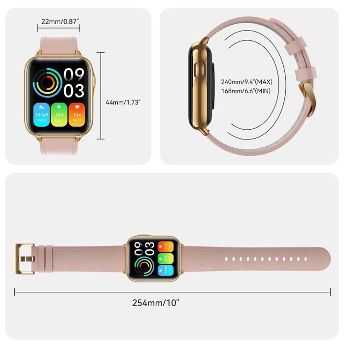 Smartwatch Bluetooth da donna con chiamate, display da 1,7'' con monitoraggio dell'ossigeno nel sangue, contapassi, impermeabile IP68 per Android e iOS - Rosa