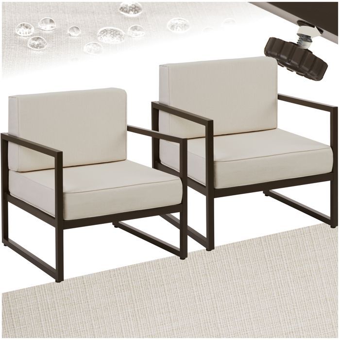Sillas de jardín - TECTAKE - Juego de 2 sillas de exterior COMOSA con acolchado XXL y estructura de acero - Beige