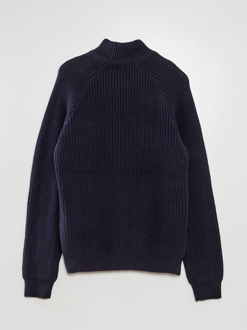 Kabeltrui met hoge kraag - BLAUW