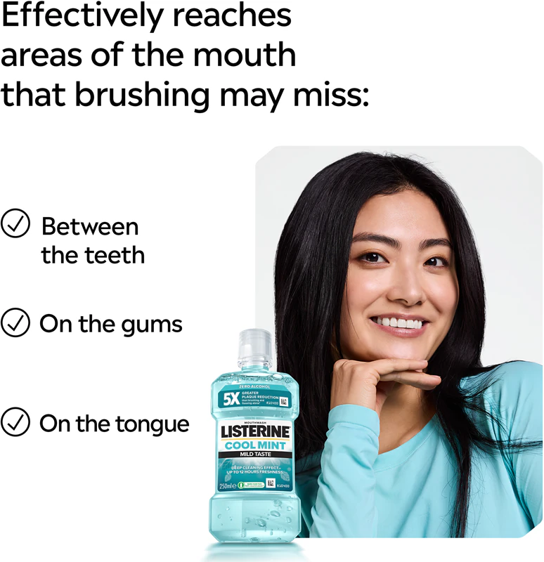 Listerine Cool Mint Mundspülung mit mildem Geschmack, alkoholfrei