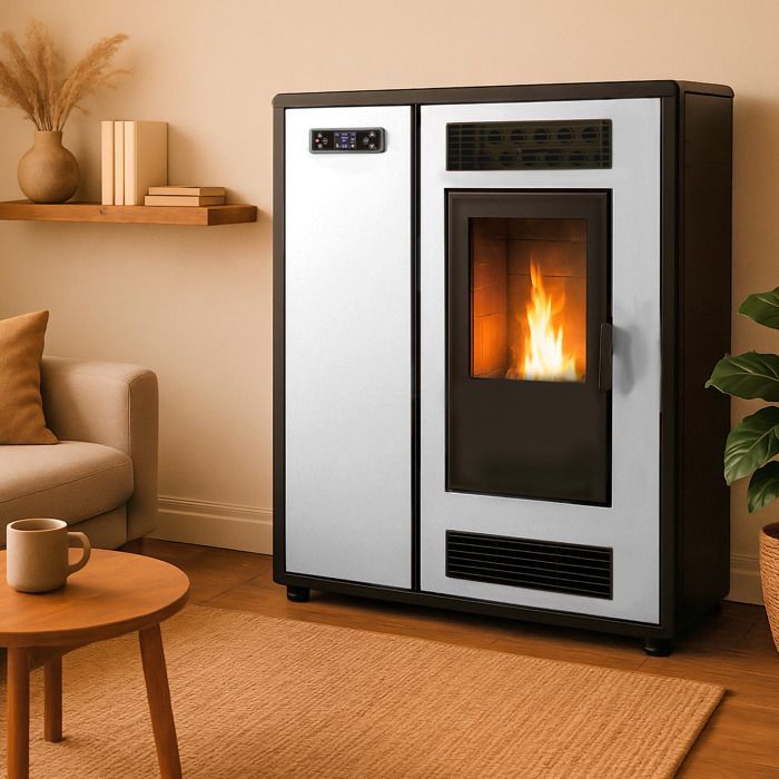 Estufa de pellets Sannover Air Slim Astral de 12,2 kW, blanca