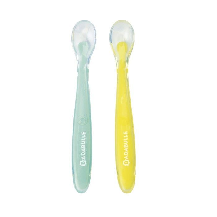 Badabulle Lot de 2 Cuillères en silicone - Ultra-flexibles, Ergonomiques, Sans BPA, 4m+