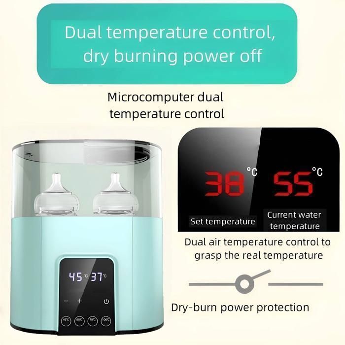Esterilizador de mamadeiras, visor digital LED, aquecimento, temporizador, baixo consumo de energia, proteção contra queimaduras a seco, ecológico.