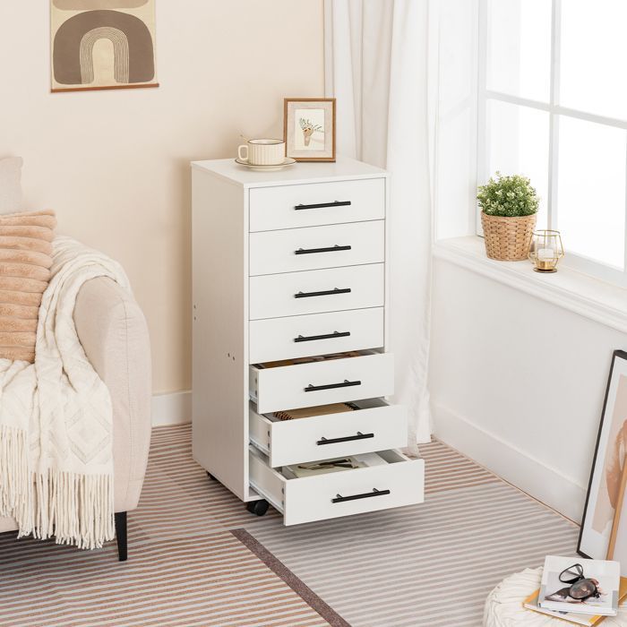 HOOBRO Caisson de Bureau 7 tiroirs, Meuble de Rangement Mobile, Placard de Rangement pour Dossier, pour Documents, Blanc