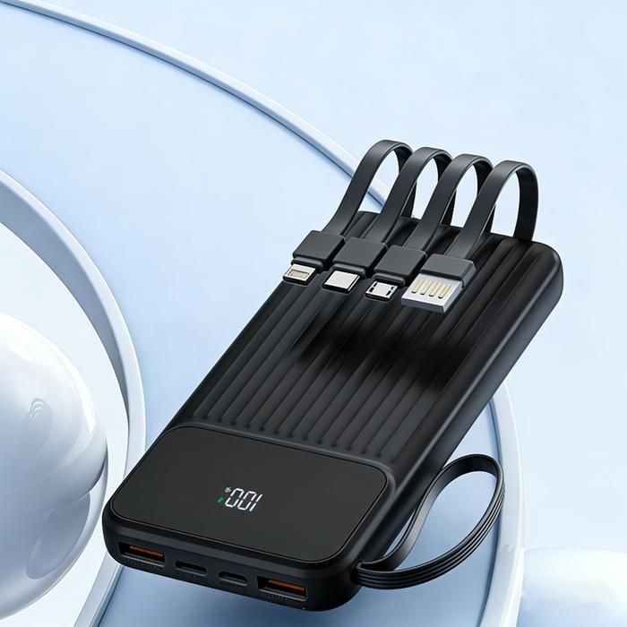 Weuiortn® 25000mAh draagbare externe batterij LCD-powerbank met 4 data-aansluitingen, geschikt voor alle mobiele telefoons