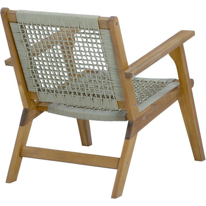 Lage tuinstoel - MERIDA - FSC-gecertificeerd acaciahout - Gevlochten touw - 60 x 76 x 73 cm - Khaki groen