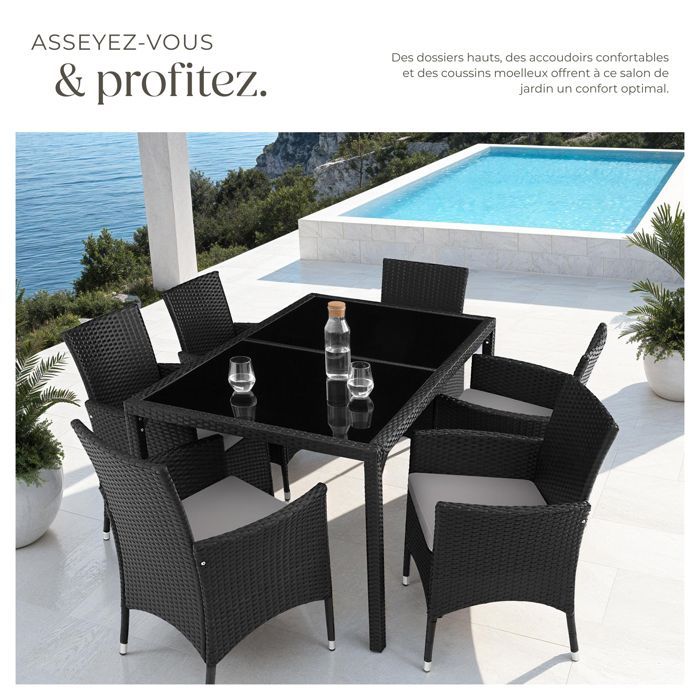 Mobili da giardino - TECTAKE - Set da pranzo per esterni PORTO per 6 persone, impilabile e resistente ai raggi UV - Nero/Grigio