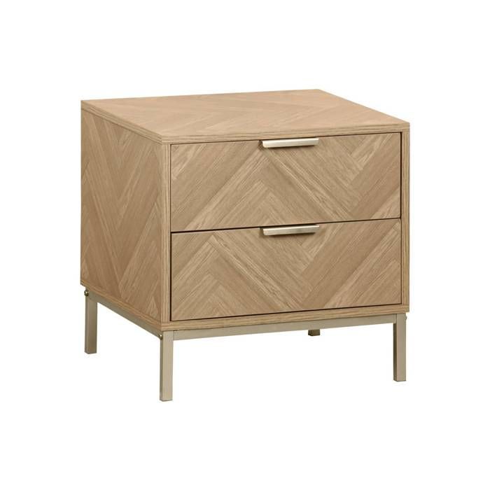 Table de chevet effet bois décor chevrons 2 tiroirs BUDAPEST