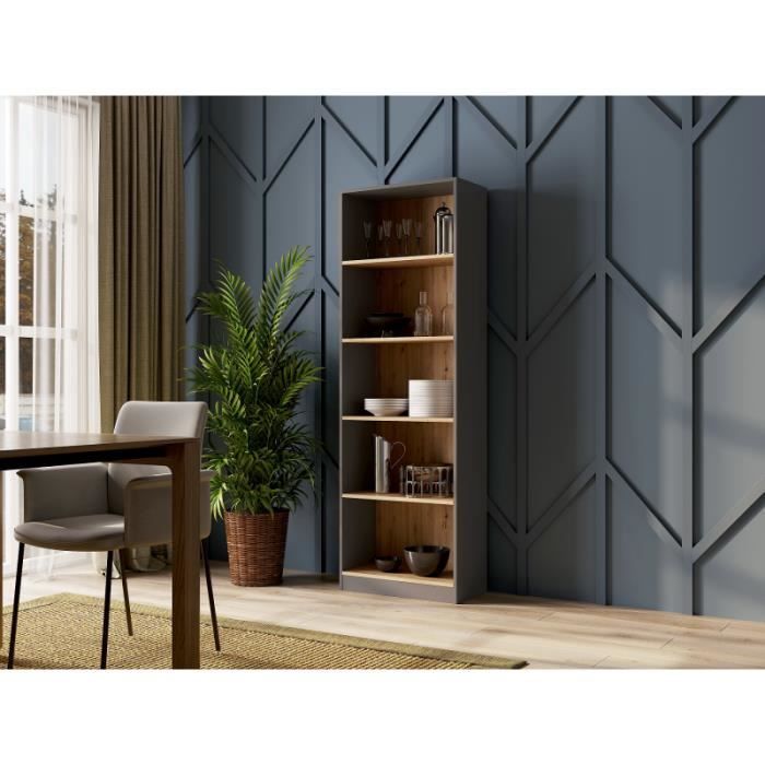 FLORENCIA - Librería de 5 baldas - Dimensiones 182x80x30 cm - Unidad de almacenamiento de libros - Gris y roble 80x30x181