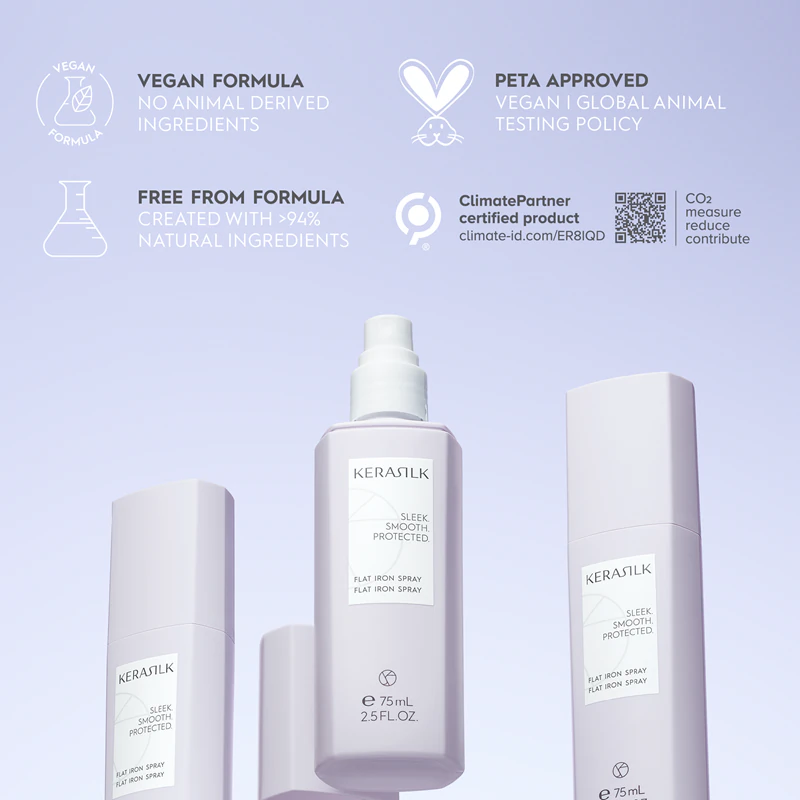 spray fixador para chapinha KERASILK Styling Flat Iron Spray é um spray protetor térmico para uso com chapinha ou modelador de cachos.