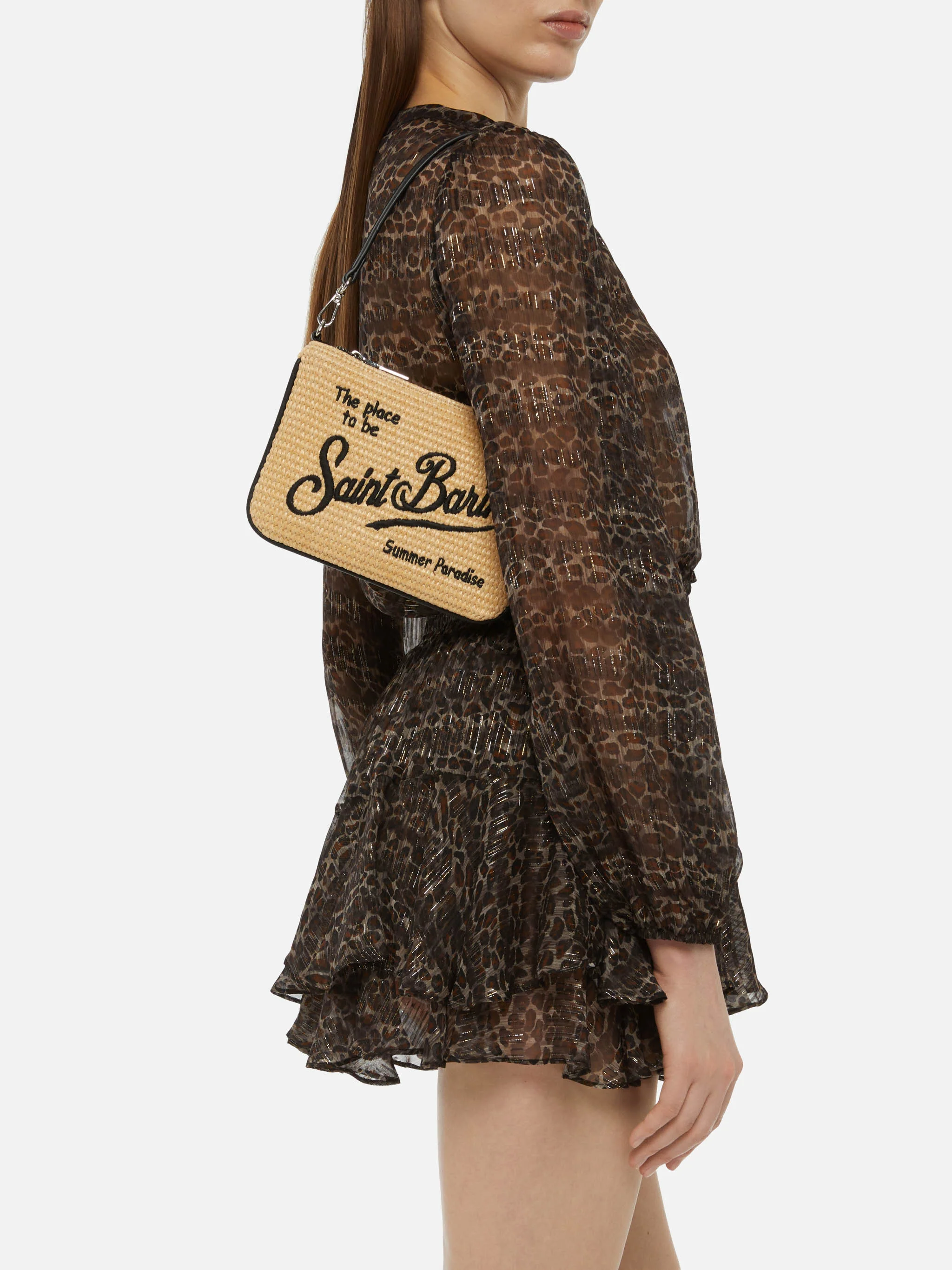 Parisienne Mini Bolsa em Efeito Palha Bege