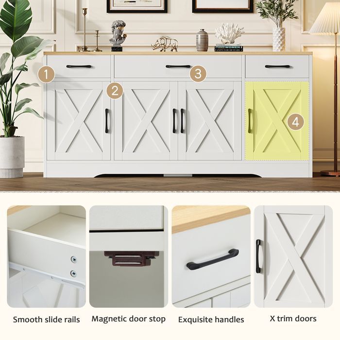Mueble de almacenamiento de cocina LINKHOO, aparador blanco moderno, armario de madera multifuncional, aparador blanco con decoración 160*37*75cm