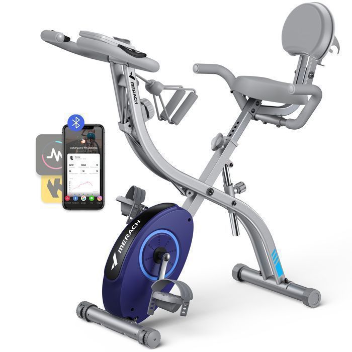 Cyclette pieghevole 4 in 1 – MERACH - Compatibile con Kinomap e Zwift - 16 livelli di resistenza magnetica - Grigio