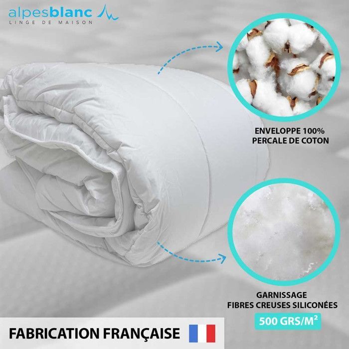Edredón de invierno súper cálido de 500 g/m² 220x240 cm - Relleno de fibra hueca sintética - Fabricado en Francia